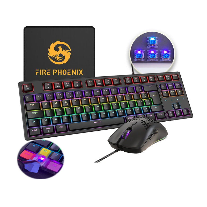 Kit Gamer Mecânico BK05 – Teclado 60% RGB Blue com Fio + Mouse 6400 DPI ABNT2