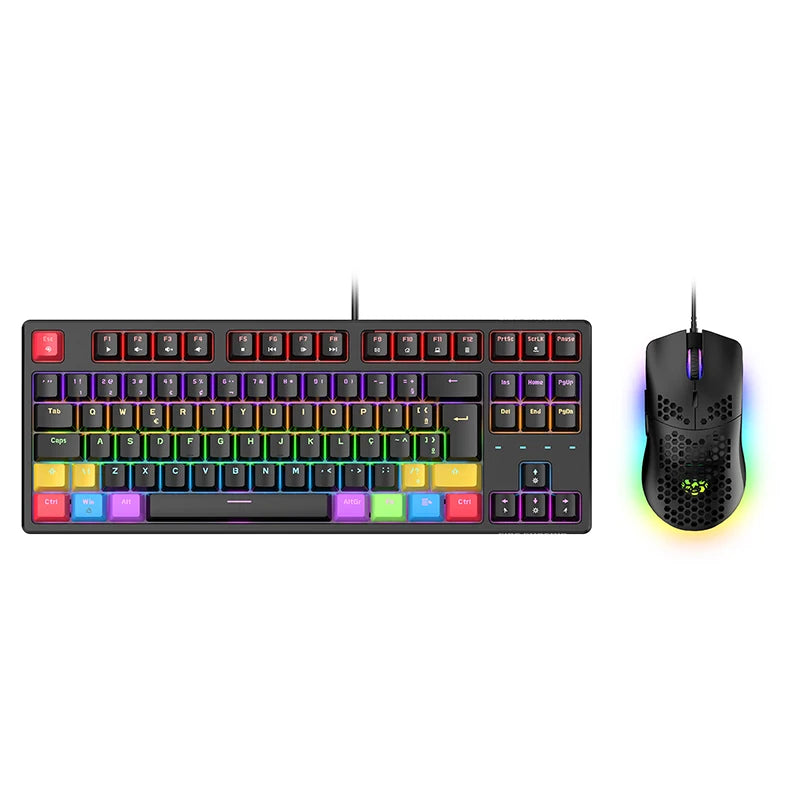 Kit Gamer Mecânico BK05 – Teclado 60% RGB Blue com Fio + Mouse 6400 DPI ABNT2