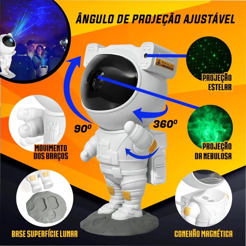 Projetor Galaxy Astronaut Branco – Estrutura Colorida com Luzes de Estrelas e Controle Remoto