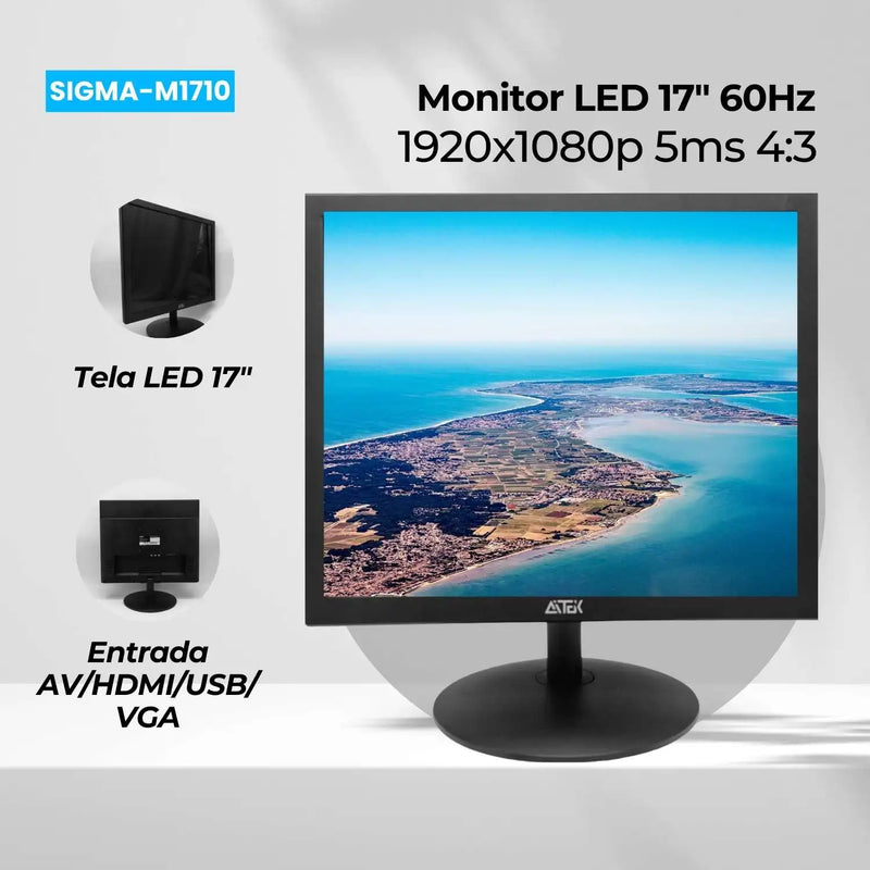 Monitor Full Hd Led 17 Polegadas Hdmi Vga 1080p 5ms 60Hz-Tomato