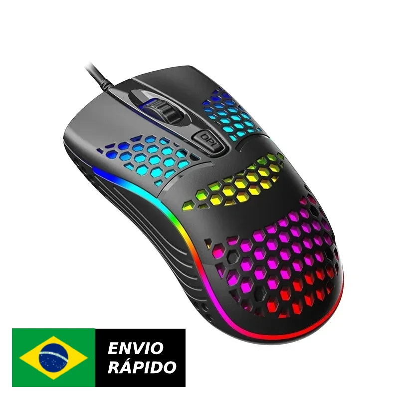 Mouse Óptico Com Fio Usb RGB Para Computador Notebook