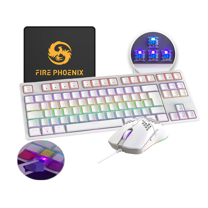 Kit Gamer Mecânico BK05 – Teclado 60% RGB Blue com Fio + Mouse 6400 DPI ABNT2