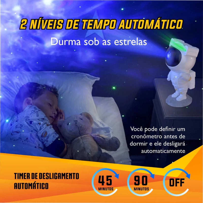 Projetor Galaxy Astronaut Branco – Estrutura Colorida com Luzes de Estrelas e Controle Remoto