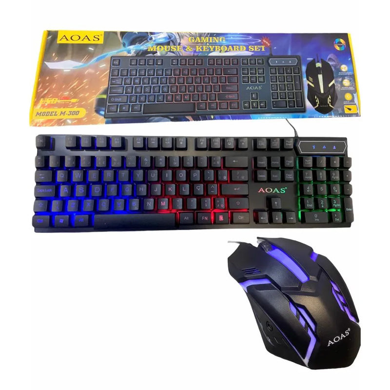 Kit Gamer M300 – Teclado RGB Semi-Mecânico e Mouse 3200 DPI para Brasil