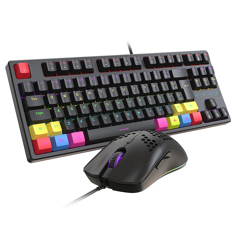 Kit Gamer Mecânico BK05 – Teclado 60% RGB Blue com Fio + Mouse 6400 DPI ABNT2