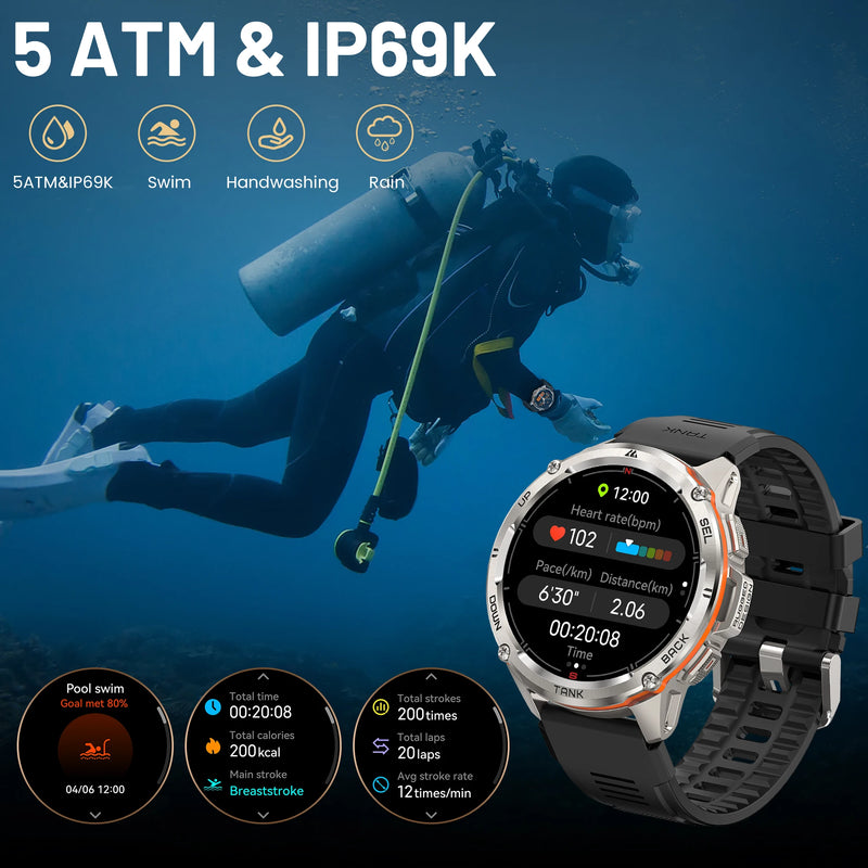 Smartwatch KOSPET TANK T3 Ultra – GPS, Tela AMOLED AOD, Bateria 470mAh, Fitness & Bluetooth para Homens e Mulheres