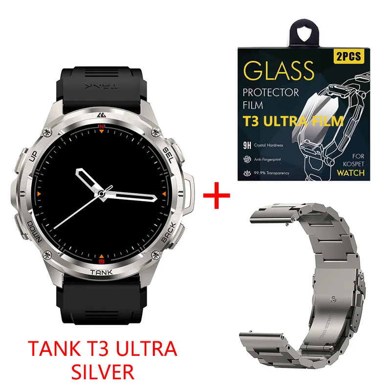 Smartwatch KOSPET TANK T3 Ultra – GPS, Tela AMOLED AOD, Bateria 470mAh, Fitness & Bluetooth para Homens e Mulheres