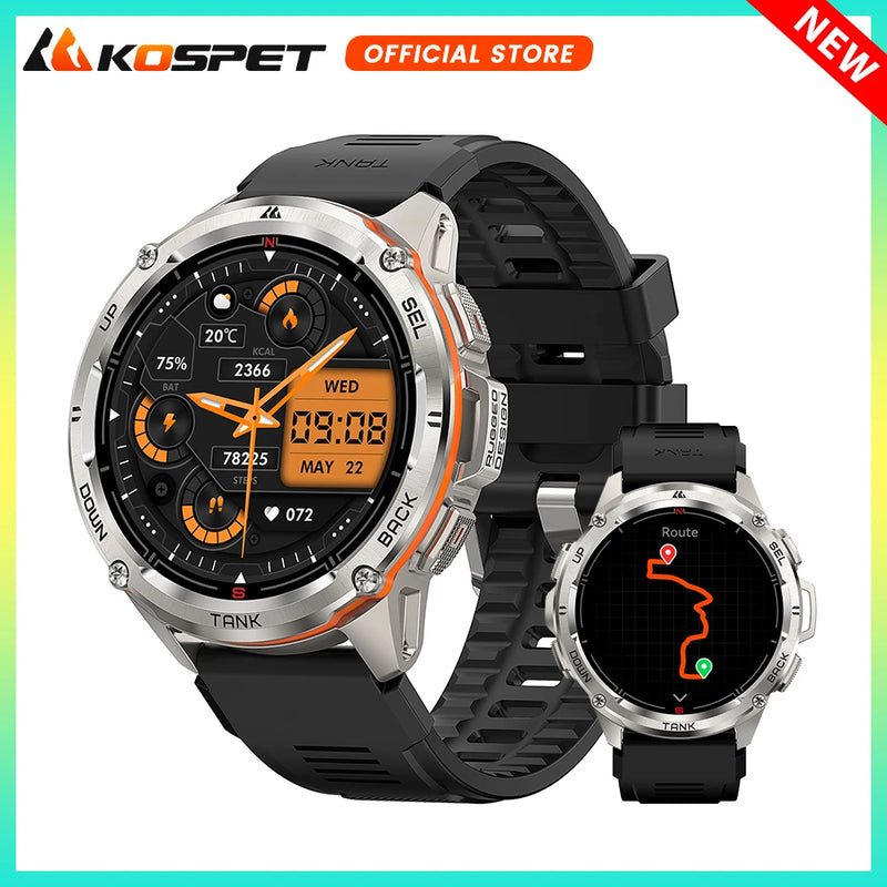 Smartwatch KOSPET TANK T3 Ultra – GPS, Tela AMOLED AOD, Bateria 470mAh, Fitness & Bluetooth para Homens e Mulheres