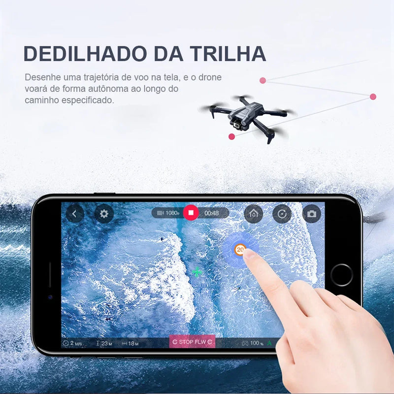 Mini Drone 4K Profissional com Wi-Fi e Detecção de Obstáculos – Controle Remoto RC