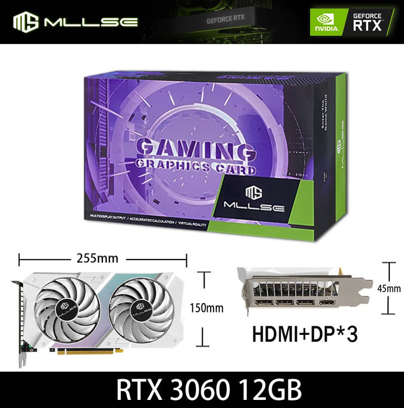 Placa de Vídeo MLLSE RTX 3060 12GB - NVIDIA GPU, GDDR6, 192-bit, 3x DP, PCIe 4.0. Desempenho incrível para games no Brasil!