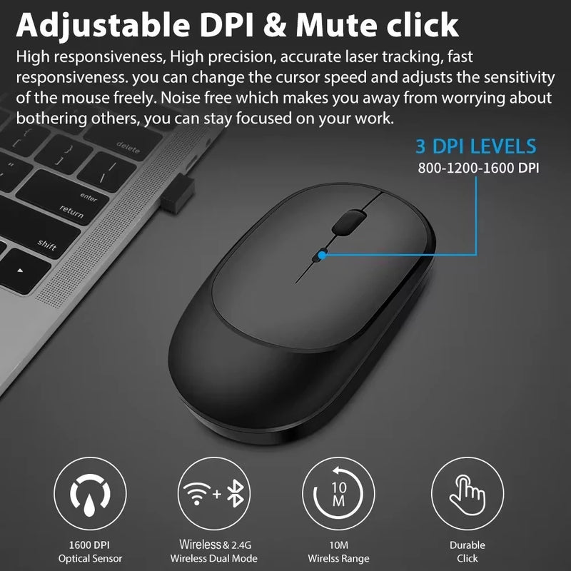 Mouse Sem Fio Ergonômico Xiaomi – Conectividade Bluetooth e 2.4G, Cliques Silenciosos, DPI Ajustável, USB Recarregável para Jogos e Escritório