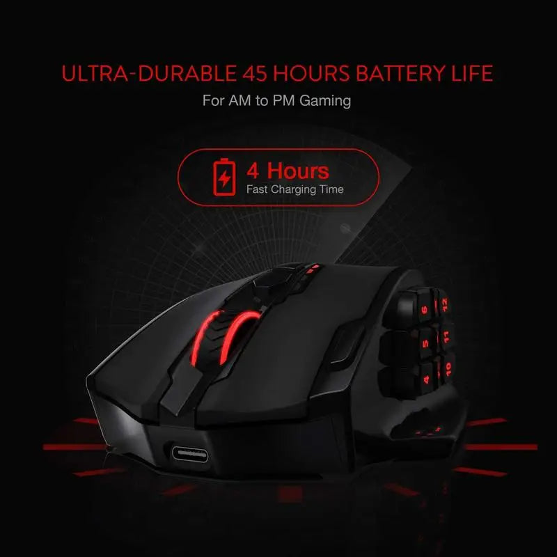 Mouse Gamer Redragon M913 – 16000 DPI, Com Fio & Sem Fio 2.4GHz, Iluminação RGB, Sensor Óptico, 16 Botões Programáveis, Preto/Branco