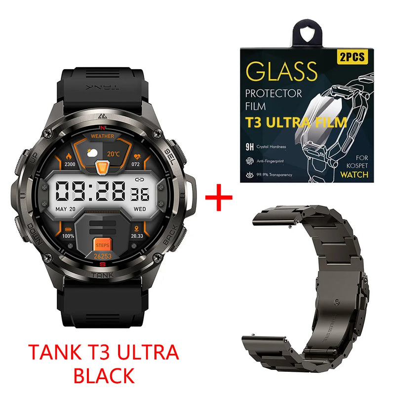 Smartwatch KOSPET TANK T3 Ultra – GPS, Tela AMOLED AOD, Bateria 470mAh, Fitness & Bluetooth para Homens e Mulheres