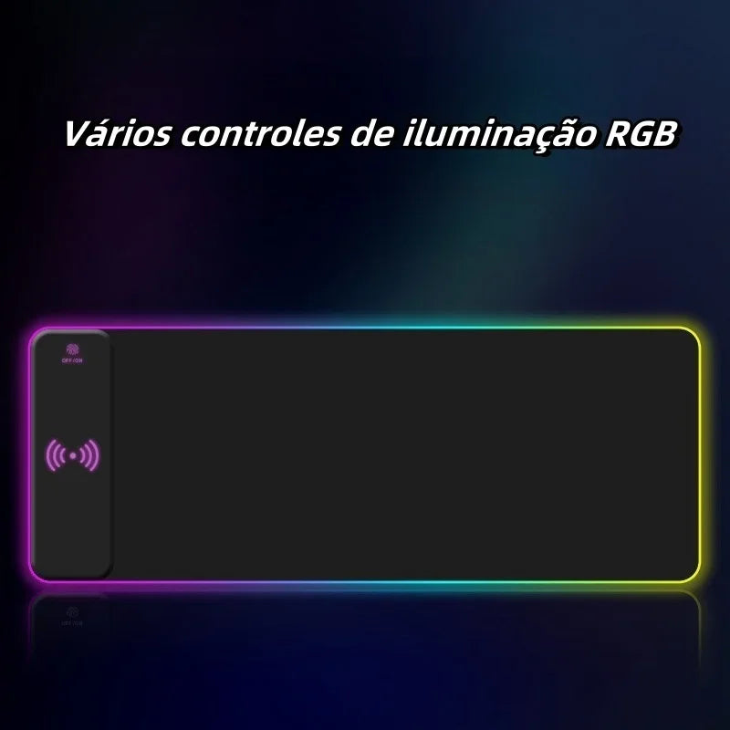 Mouse Pad Gamer 2 em 1 Extra Grande (80x30cm) com Carregador Sem Fio 15W e Iluminação RGB de 7 Efeitos