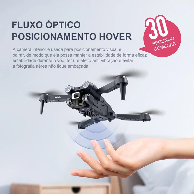 Mini Drone 4K Profissional com Wi-Fi e Detecção de Obstáculos – Controle Remoto RC