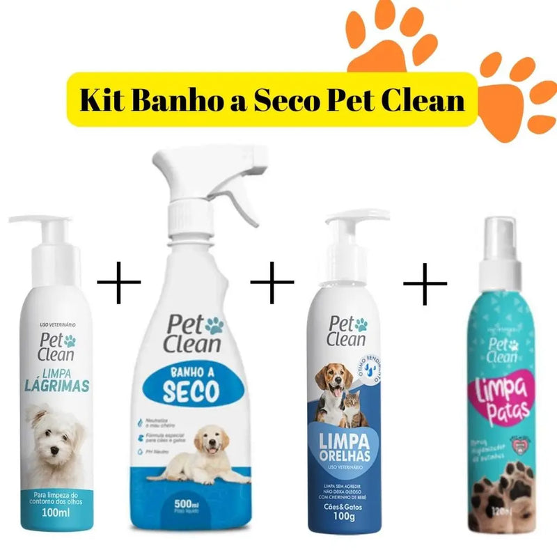 Kit de Higiene Clean Pet para Banho Seco - Limpeza Completa para Cães e Gatos