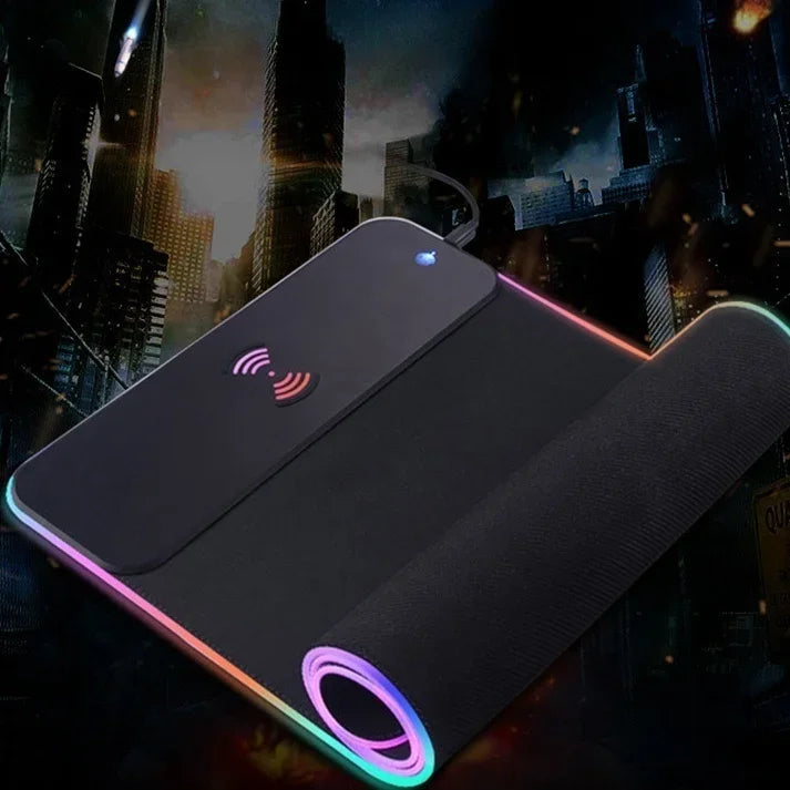 Mouse Pad Gamer 2 em 1 Extra Grande (80x30cm) com Carregador Sem Fio 15W e Iluminação RGB de 7 Efeitos